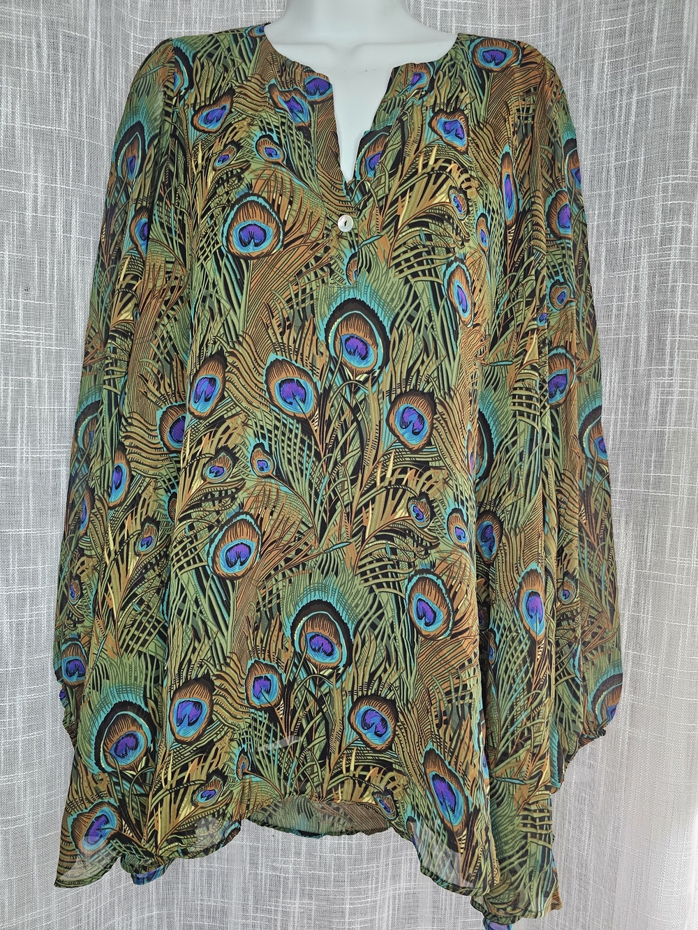 Show Me Your MuMu Peacock Feather Print Tunic - Green Blue Tan